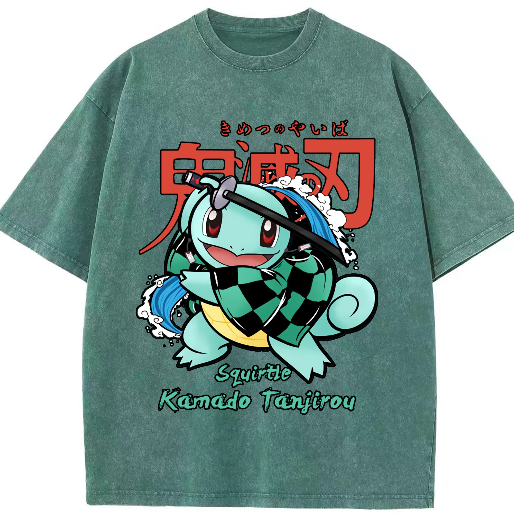 （画像用） 鬼滅の刃 竈門 炭治郎／かまど たんじろう Kamado Tanjirou 綿100% ヴィンテージ風 半袖Tシャツ（フロントプリント）